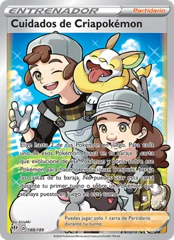 Carta Cuidados de Criapokémon de la expansión Oscuridad Incandescente, número 188/189