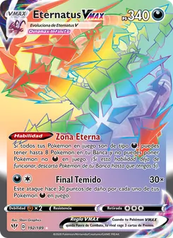 Carta Eternatus VMAX de la expansión Oscuridad Incandescente, número 192/189