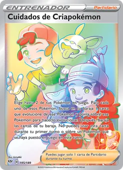 Carta Cuidados de Criapokémon de la expansión Oscuridad Incandescente, número 195/189