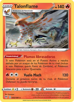 Carta Talonflame de la expansión Oscuridad Incandescente, número 32/189