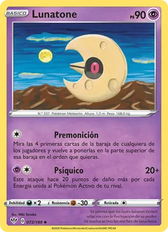 Carta Lunatone de la expansión Oscuridad Incandescente, número 72/189