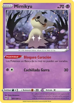 Carta Mimikyu de la expansión Oscuridad Incandescente, número 81/189