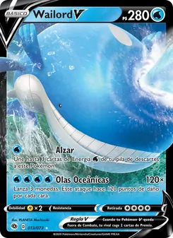 Carta Wailord V de la expansión Camino de Campeones, número 13/73