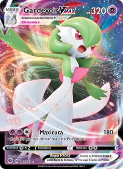 Carta Gardevoir VMAX de la expansión Camino de Campeones, número 17/73