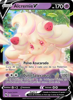 Carta Alcremie V de la expansión Camino de Campeones, número 22/73