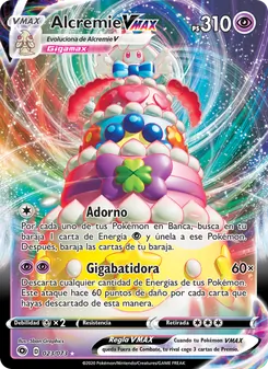 Carta Alcremie VMAX de la expansión Camino de Campeones, número 23/73