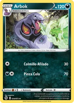 Carta Arbok de la expansión Camino de Campeones, número 34/73