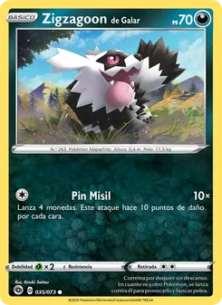 Carta Zigzagoon de Galar de la expansión Camino de Campeones, número 35/73
