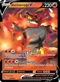 Carta Incineroar V de la expansión Camino de Campeones, número 8/73