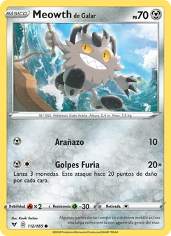 Carta Meowth de Galar de la expansión Voltaje Vívido, número 112/185