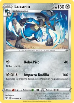 Carta Lucario de la expansión Voltaje Vívido, número 120/185