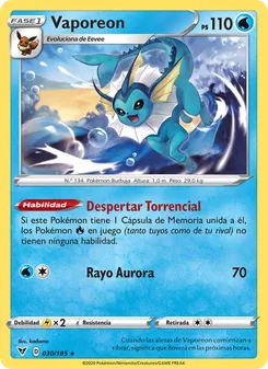 Carta Vaporeon de la expansión Voltaje Vívido, número 30/185