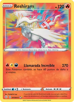 Carta Reshiram de la expansión Destinos Brillantes, número 17/72