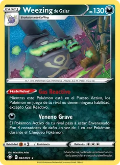 Carta Weezing de Galar de la expansión Destinos Brillantes, número 42/72
