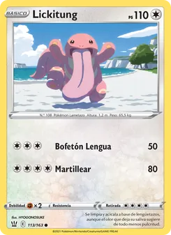 Carta Lickitung de la expansión Estilos de Combate, número 113/163