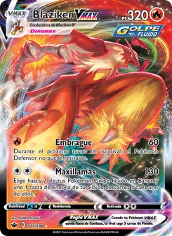 Carta Blaziken VMAX de la expansión Reinado Escalofriante, número 21/198