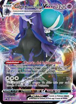 Carta Calyrex Jinete Espectral VMAX de la expansión Reinado Escalofriante, número 75/198
