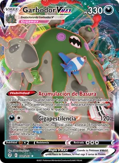 Carta Garbodor VMAX de la expansión Cielos Evolutivos, número 101/203