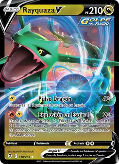 Carta Rayquaza V de la expansión Cielos Evolutivos, número 110/203