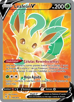 Carta Leafeon V de la expansión Cielos Evolutivos, número 166/203