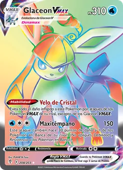 Carta Glaceon VMAX de la expansión Cielos Evolutivos, número 208/203