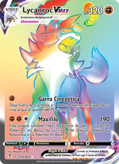 Carta Lycanroc VMAX de la expansión Cielos Evolutivos, número 213/203