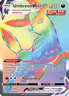 Carta Umbreon VMAX de la expansión Cielos Evolutivos, número 214/203