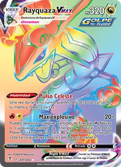 Carta Rayquaza VMAX de la expansión Cielos Evolutivos, número 217/203