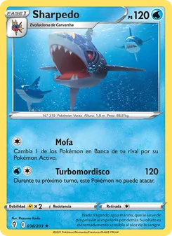 Carta Sharpedo de la expansión Cielos Evolutivos, número 36/203