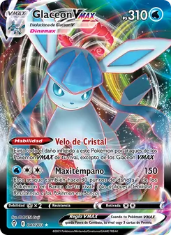 Carta Glaceon VMAX de la expansión Cielos Evolutivos, número 41/203