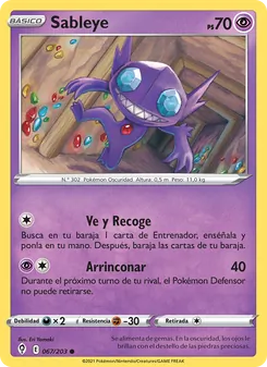 Carta Sableye de la expansión Cielos Evolutivos, número 67/203