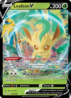 Carta Leafeon V de la expansión Cielos Evolutivos, número 7/203