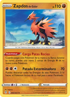 Carta Zapdos de Galar de la expansión Cielos Evolutivos, número 82/203