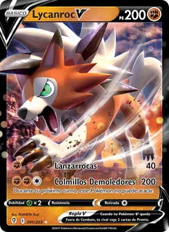 Carta Lycanroc V de la expansión Cielos Evolutivos, número 91/203