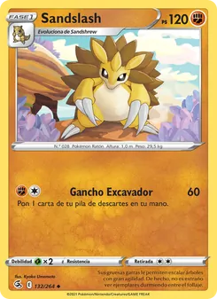 Carta Sandslash de la expansión Golpe Fusión, número 132/264