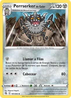 Carta Perrserker de Galar de la expansión Golpe Fusión, número 181/264