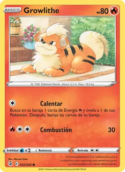 Carta Growlithe de la expansión Golpe Fusión, número 32/264