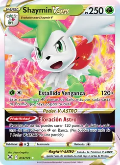 Carta Shaymin V-ASTRO de la expansión Astros Brillantes, número 014/172