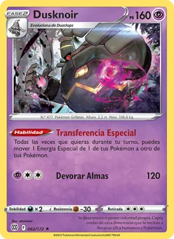 Carta Dusknoir de la expansión Astros Brillantes, número 062/172