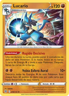 Carta Lucario de la expansión Astros Brillantes, número 079/172