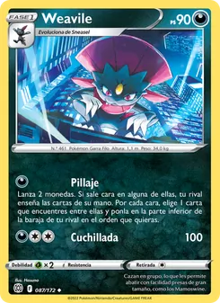 Carta Weavile de la expansión Astros Brillantes, número 087/172