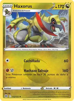 Carta Haxorus de la expansión Astros Brillantes, número 112/172