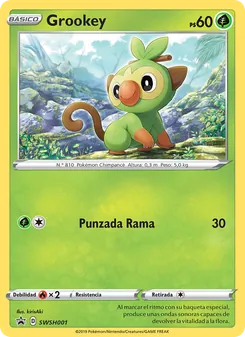 Carta Grookey de la expansión Cartas de promoción ESES, número SWSH001/307