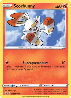 Carta Scorbunny de la expansión Cartas de promoción ESES, número SWSH002/307