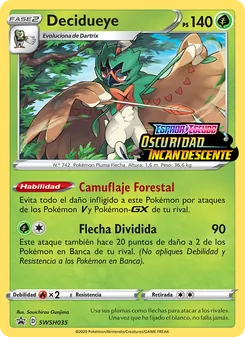 Carta Decidueye de la expansión Cartas de promoción ESES, número SWSH035/307