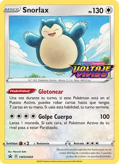 Carta Snorlax de la expansión Cartas de promoción ESES, número SWSH068/307