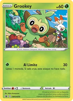 Carta Grookey de la expansión Cartas de promoción ESES, número SWSH070/307