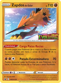 Carta Zapdos de Galar de la expansión Cartas de promoción ESES, número SWSH124/307