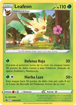 Carta Leafeon de la expansión Cartas de promoción ESES, número SWSH191/307