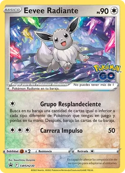 Carta Eevee Radiante de la expansión Cartas de promoción ESES, número SWSH230/307